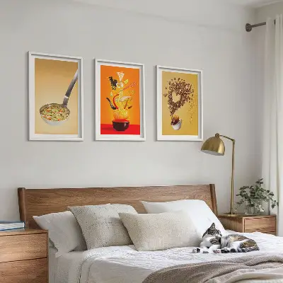 Konyhai ételtémájú keretezett képszett hálószobába