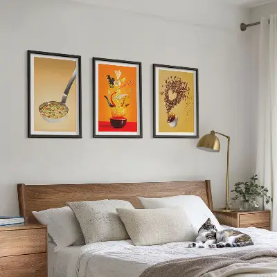 Konyhai ételtémájú keretezett képszett hálószobába