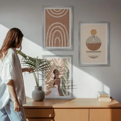 Keretezett képszett hálószobába stílusos növényi mintás és geometrikus motívumokkal