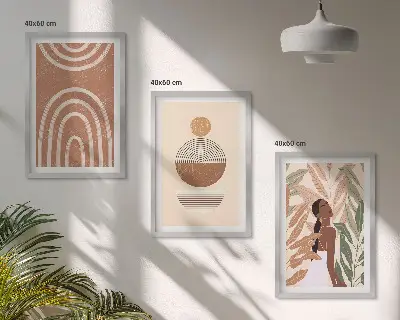 Keretezett képszett hálószobába stílusos növényi mintás és geometrikus motívumokkal
