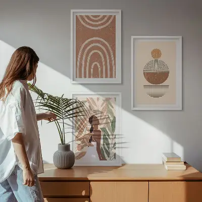 Keretezett képszett hálószobába stílusos növényi mintás és geometrikus motívumokkal