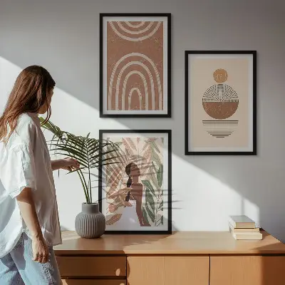 Keretezett képszett hálószobába stílusos növényi mintás és geometrikus motívumokkal