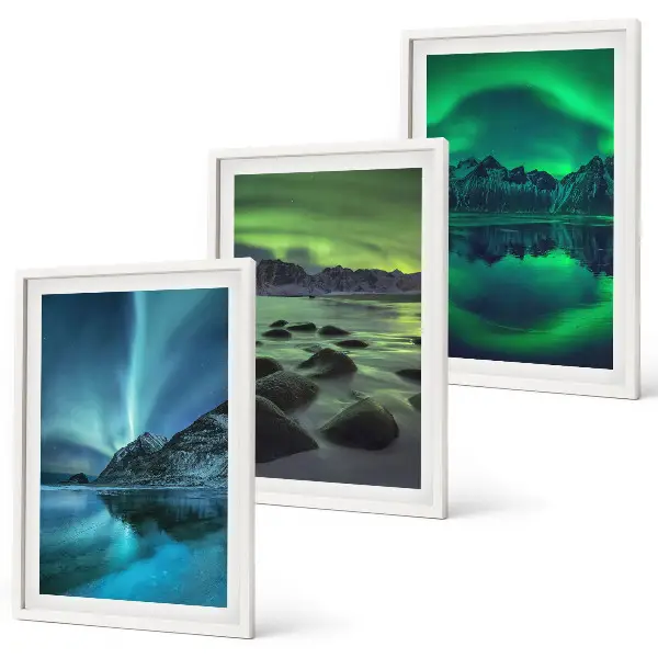 Fali dekoráció képkészlet az aurora borealis téli tájképével