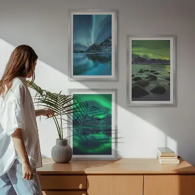 Fali dekoráció képkészlet az aurora borealis téli tájképével