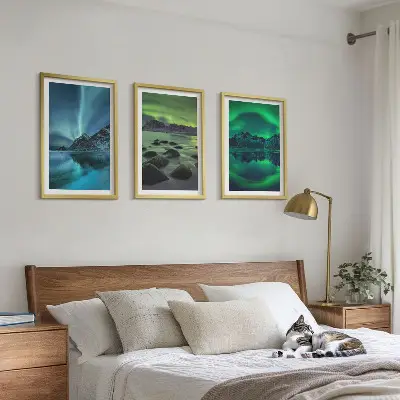 Fali dekoráció képkészlet az aurora borealis téli tájképével