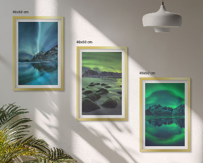 Fali dekoráció kép készlet Az aurora borealis téli tájképe