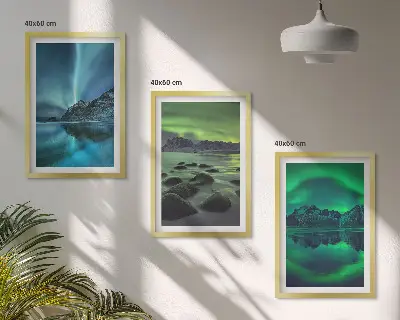 Fali dekoráció képkészlet az aurora borealis téli tájképével