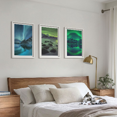 Fali dekoráció kép készlet Az aurora borealis téli tájképe