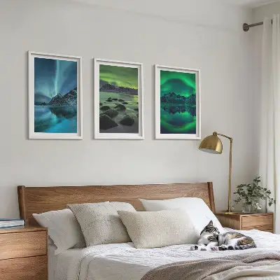 Fali dekoráció képkészlet az aurora borealis téli tájképével
