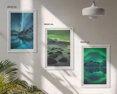 Fali dekoráció képkészlet az aurora borealis téli tájképével