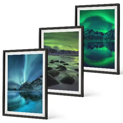 Fali dekoráció képkészlet az aurora borealis téli tájképével