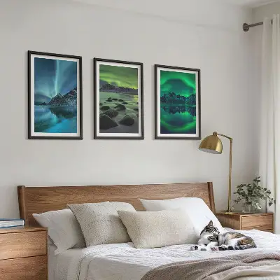 Fali dekoráció képkészlet az aurora borealis téli tájképével