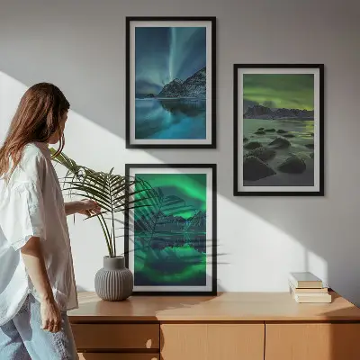 Fali dekoráció képkészlet az aurora borealis téli tájképével