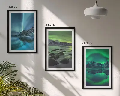 Fali dekoráció képkészlet az aurora borealis téli tájképével
