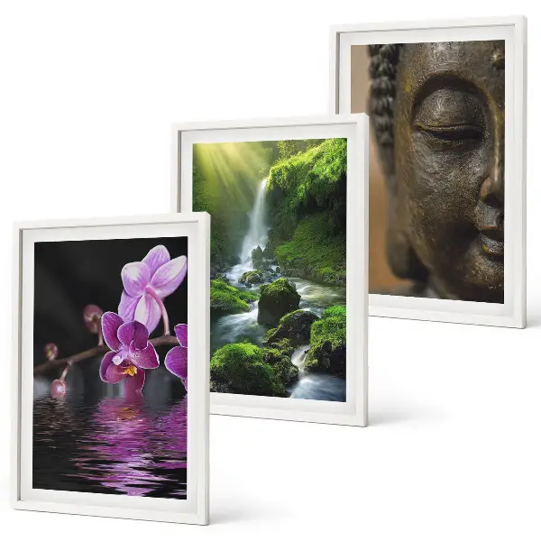 Keretezett képszett hálószobába virágok, vízesés, Buddha és zen szikla mintával
