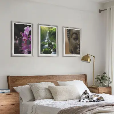 Keretezett képszett hálószobába virágok, vízesés, Buddha és zen szikla mintával