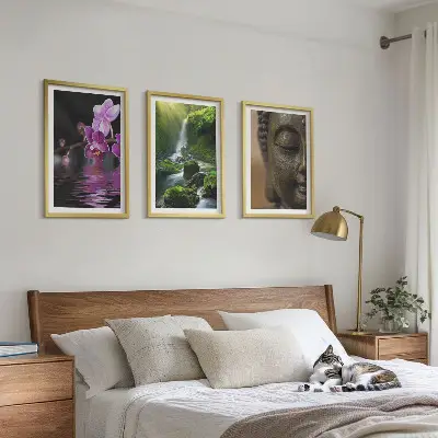 Keretezett képszett hálószobába virágok, vízesés, Buddha és zen szikla mintával