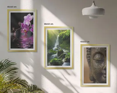 Keretezett képszett hálószobába virágok, vízesés, Buddha és zen szikla mintával