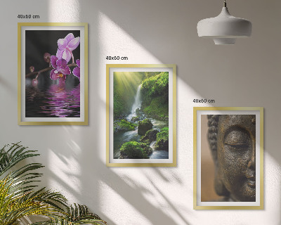 Keretezett kép szett hálószobába Virágok vízesés Buddha szikla Zen