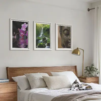 Keretezett képszett hálószobába virágok, vízesés, Buddha és zen szikla mintával