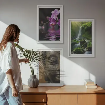 Keretezett képszett hálószobába virágok, vízesés, Buddha és zen szikla mintával
