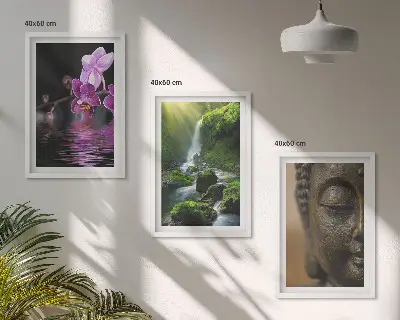 Keretezett képszett hálószobába virágok, vízesés, Buddha és zen szikla mintával