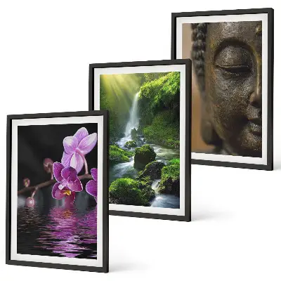 Keretezett képszett hálószobába virágok, vízesés, Buddha és zen szikla mintával