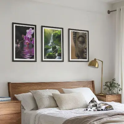 Keretezett képszett hálószobába virágok, vízesés, Buddha és zen szikla mintával