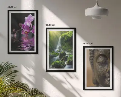 Keretezett képszett hálószobába virágok, vízesés, Buddha és zen szikla mintával