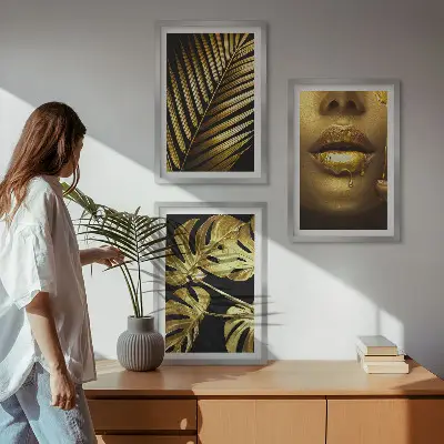 Fali dekorációs képszett monstera pálma és női száj mintával