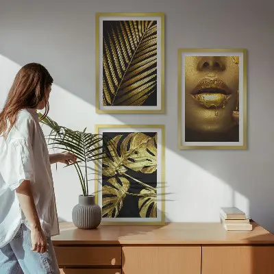 Fali dekorációs képszett monstera pálma és női száj mintával