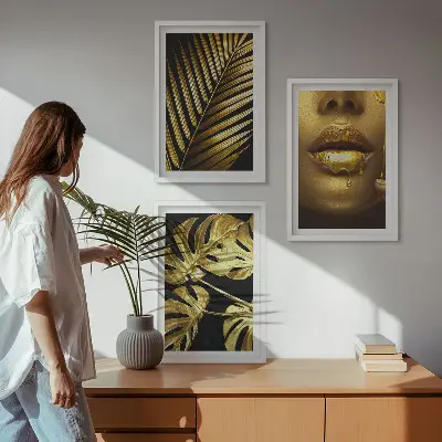 Fali dekorációs képszett monstera pálma és női száj mintával