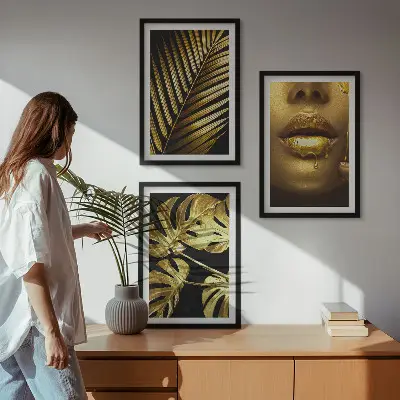 Fali dekorációs képszett monstera pálma és női száj mintával