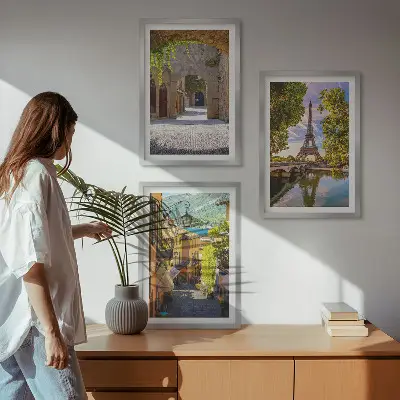 Keretezett képszett hálószobába eiffel-tornyos építészeti utcai mintával