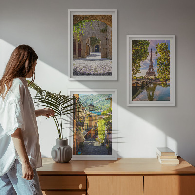 Keretezett kép szett hálószobába Eiffel-torony építészeti utcái