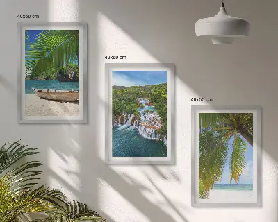 Keretezett képszett hálószobába strand, hajó, vízesések és pálmafák mintával