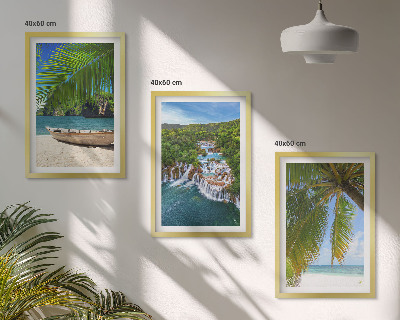 Keretezett kép szett hálószobába Strand, hajó, vízesések, pálmafák