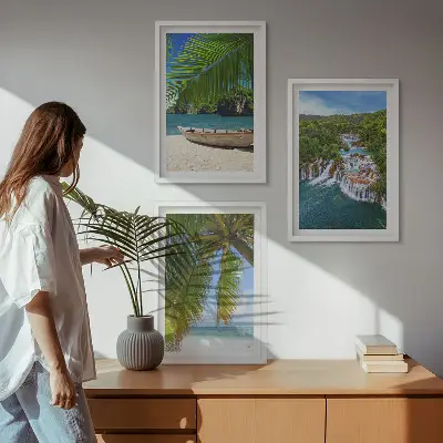 Keretezett képszett hálószobába strand, hajó, vízesések és pálmafák mintával
