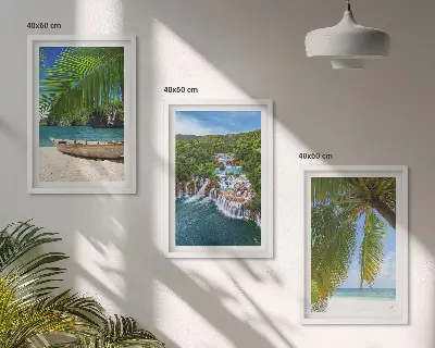 Keretezett képszett hálószobába strand, hajó, vízesések és pálmafák mintával
