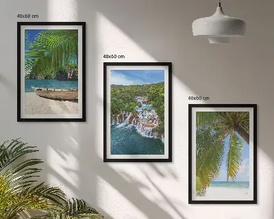 Keretezett képszett hálószobába strand, hajó, vízesések és pálmafák mintával