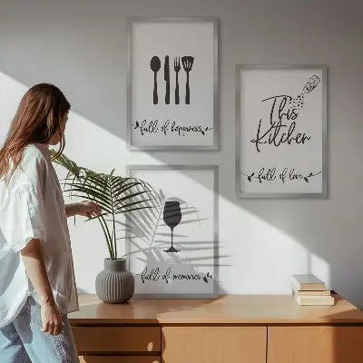 Konyhai eszközök mintás falikép szett hálószobai dekoráció keretbe foglalva