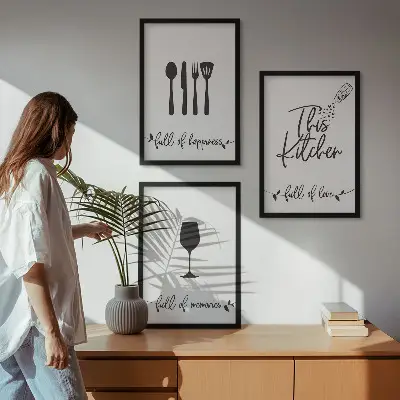 Konyhai eszközök mintás falikép szett hálószobai dekoráció keretbe foglalva
