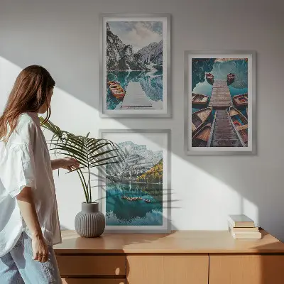Képes fali dekorációs készlet tó, hidak és hegyek mintával