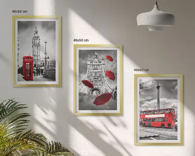 Keretezett képszett hálószobába piros esernyőfülkével és londoni busszal