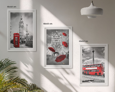 Keretezett kép szett hálószobába Piros esernyőfülke és londoni busz
