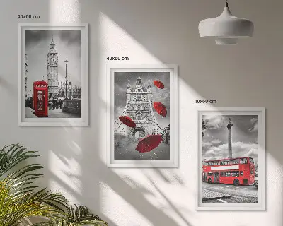 Keretezett képszett hálószobába piros esernyőfülkével és londoni busszal