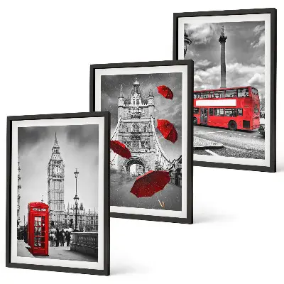 Keretezett képszett hálószobába piros esernyőfülkével és londoni busszal