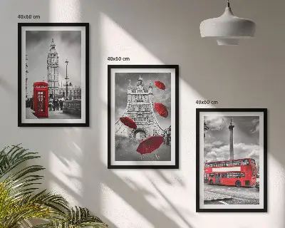 Keretezett képszett hálószobába piros esernyőfülkével és londoni busszal