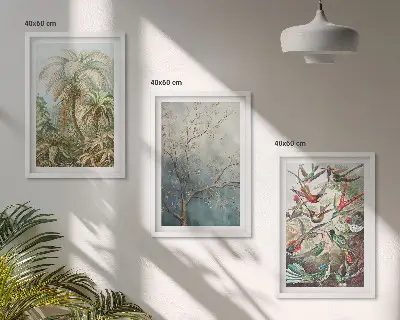Fali dekorációkép készlet trópusi növények és madarak mintával