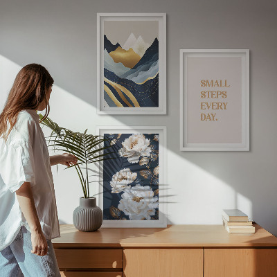 Keretezett kép szett hálószobába Absztrakt hegyek virágok inspiráció